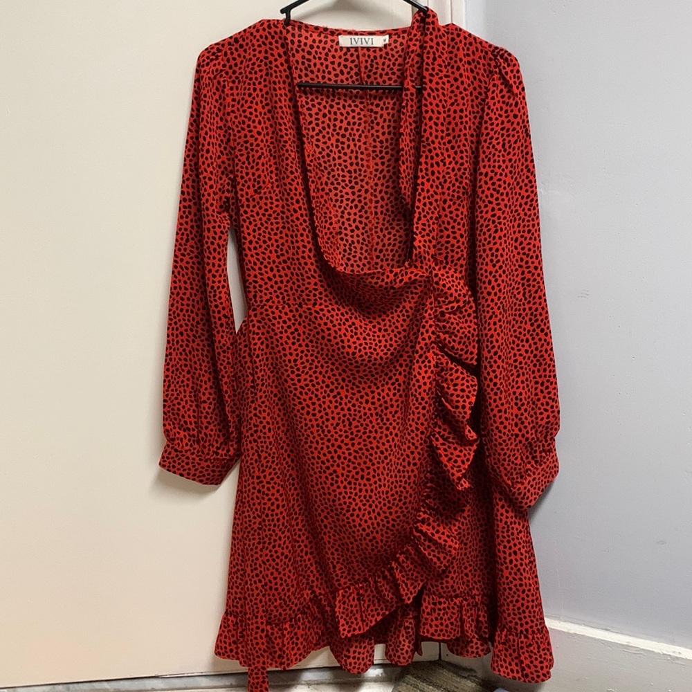 Red party dress long sleeves